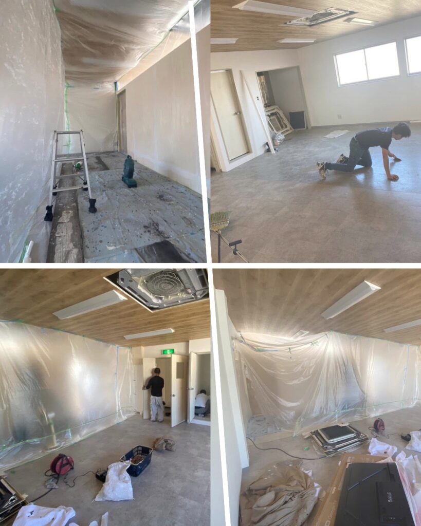 岡山市北区 オフィスリフォーム 木目クロス天井リフォーム