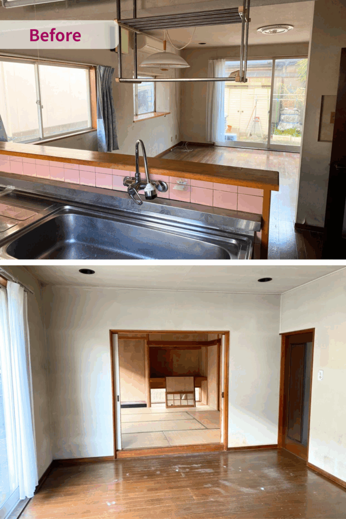 岡山市中区 リフォーム ビフォー 和室とリビングの段差あり間取り